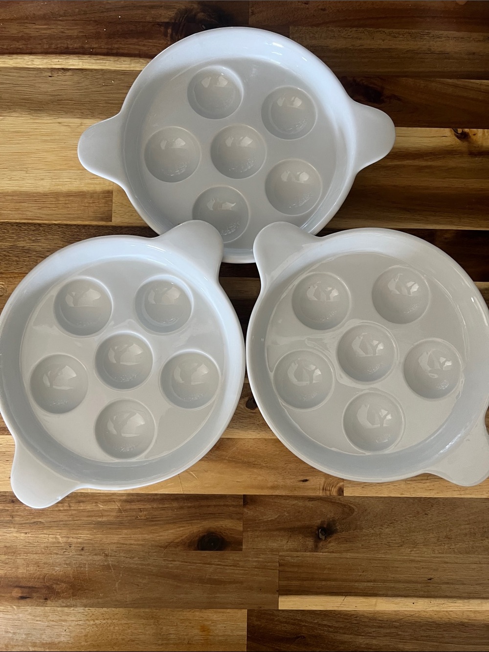 Set of 3 HIC Japan White Ceramic Deviled Egg Plates Trays w Handles
